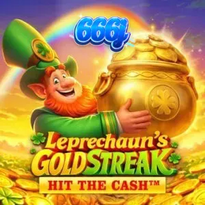 Tampilan visual permainan slot Leprechaun’s Gold Streak Hit The Cash dengan elemen tema Irlandia yang cerah.